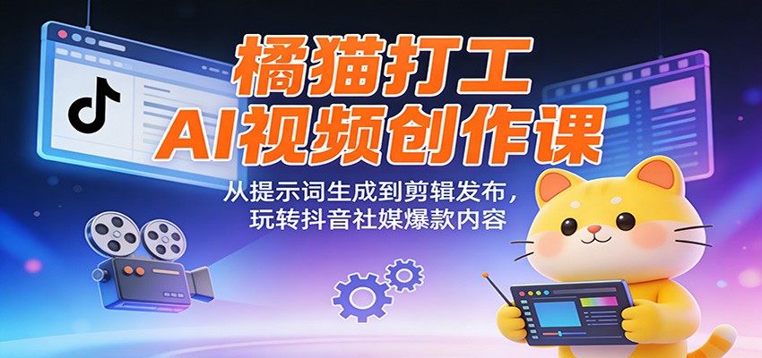 橘猫打工AI视频创作课：从提示词生成到剪辑发布，玩转抖音社媒爆款内容-新时光资源网