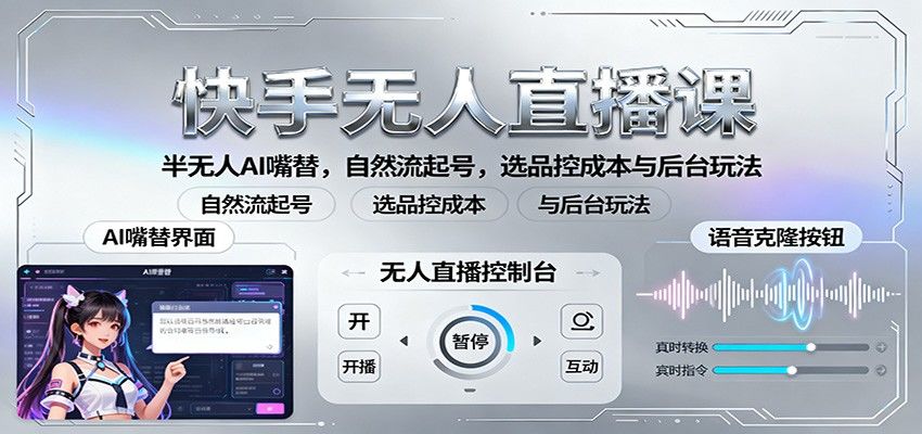 快手无人直播课：半无人AI嘴替，自然流起号，选品控成本与后台玩法-新时光资源网