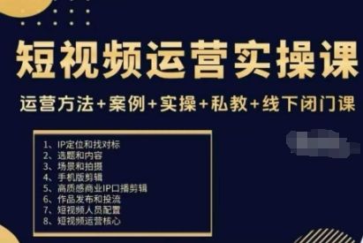短视频运营实操课，运营方法+案例+实操+私教+线下闭门课-新时光资源网