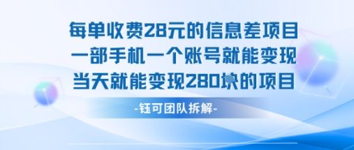 每单收费28米的项目单日能变现280左右 一部手机一个账号就能变现-新时光资源网