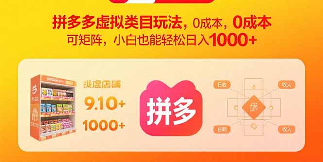 拼多多虚拟类目玩法，0成本，可矩阵，小白也能轻松日入1000+-新时光资源网