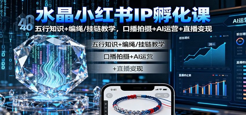 水晶小红书IP孵化课:五行知识+编绳/挂链教学,口播拍摄+AI运营+直播变现-新时光资源网
