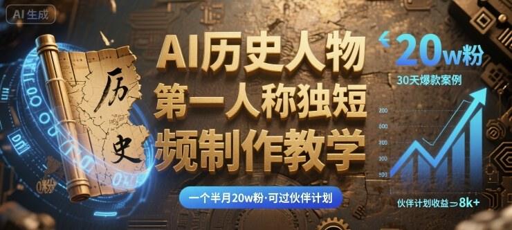 最新AI历史人物第一人称独白短视频制作教学，一个半月20w粉，可过伙伴计划-新时光资源网