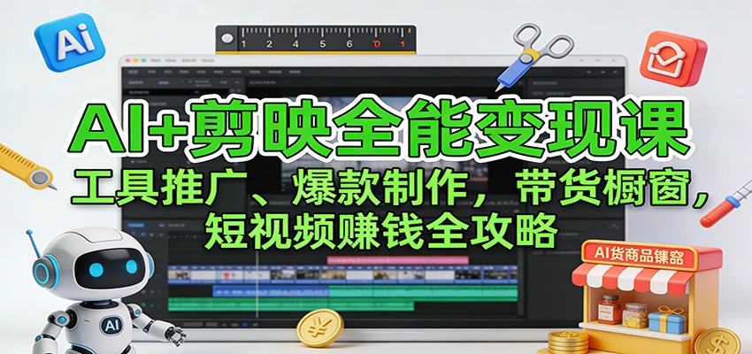 AI+剪映全能变现课：工具推广、爆款制作、带货橱窗，短视频赚钱全攻略-新时光资源网