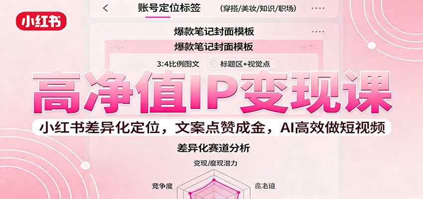 高净值IP变现课：小红书差异化定位，文案点赞成金， AI高效做短视频-新时光资源网