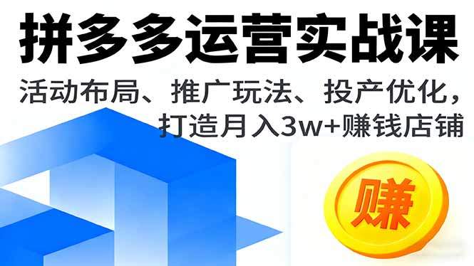 拼多多运营实战课，活动布局、推广玩法、投产优化，打造月入3w+赚钱店铺-新时光资源网