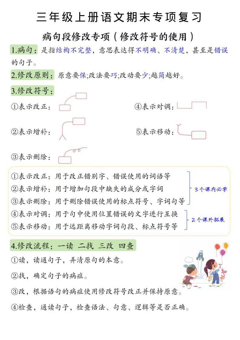 三上语文必考重点病句段修改符号方法及练习-新时光资源网