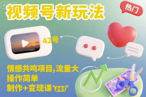 视频号新玩法，情感共鸣项目，流量大，操作简单，制作+变现课-新时光资源网