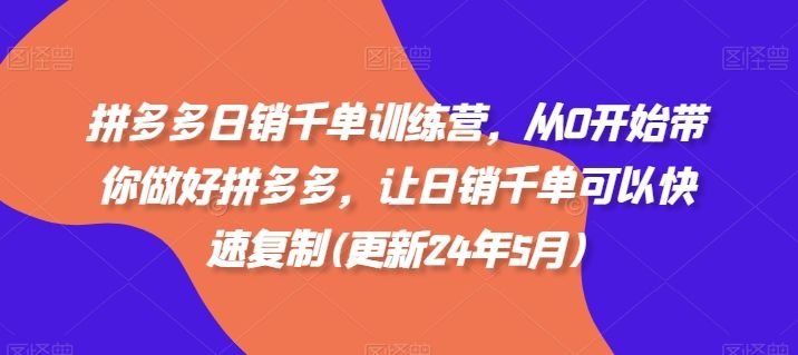 拼多多日销千单训练营，从0开始带你做好拼多多，让日销千单可以快速复制(更新25年8月)-新时光资源网