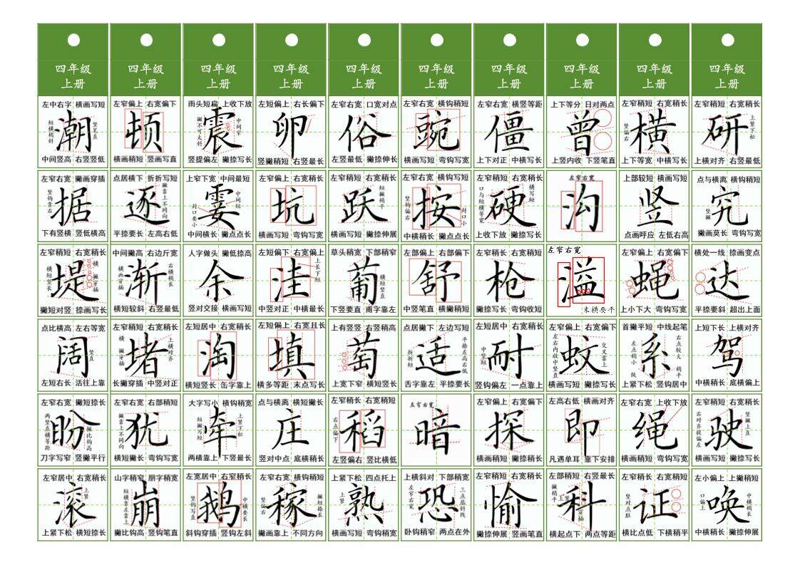 四年级上语文同步精讲字卡（共10页）-新时光资源网