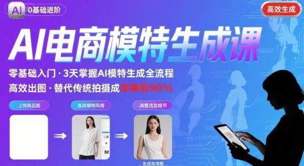 AI模特进阶课程，0基础高效生成逼真电商模特图-新时光资源网