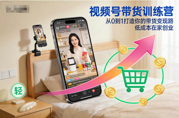 视频号带货训练营,从0到1打造你的带货变现路,低成本在家创业
