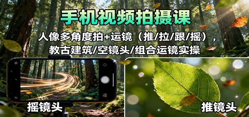 手机视频拍摄课：人像多角度拍+运镜(推/拉/跟/摇)，古建筑/空镜头/组合运镜实操-新时光资源网