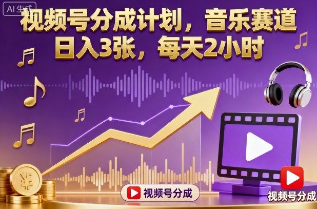 视频号分成计划，音乐赛道，日入3张，每天2小时-新时光资源网