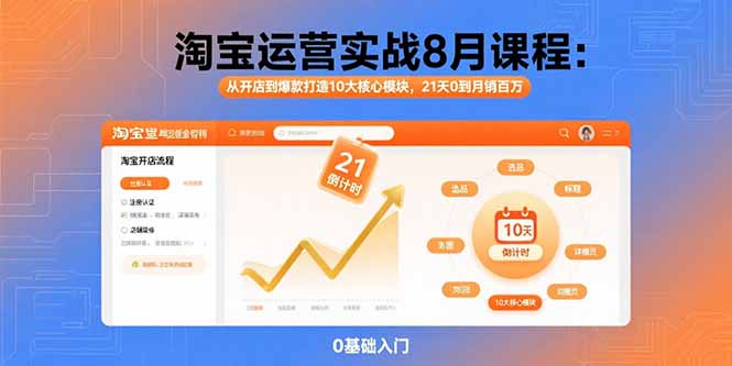 淘宝运营实战8月课程：从开店到爆款打造10大核心模块，21天0到月销百万-新时光资源网