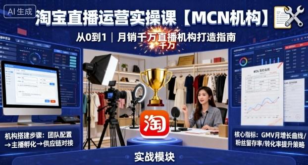 淘宝直播运营实操课【MCN机构】，从0到1做一家月销千W的直播机构-新时光资源网