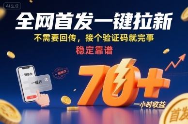 全网首发一键拉新项目，不需要回传，接个验证码就完事，稳定靠谱，一小时收益70+【揭秘】-新时光资源网