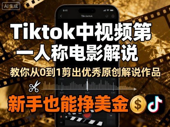 Tiktok中视频第一人称电影解说，教你从0到1剪出一个优秀的原创解说作品，新手也能挣美金-新时光资源网