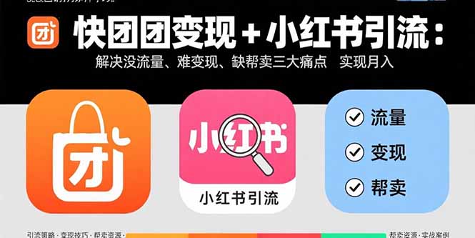 快团团变现+小红书引流：解决没流量、难变现、缺帮卖三大痛点 实现月入3w+-新时光资源网