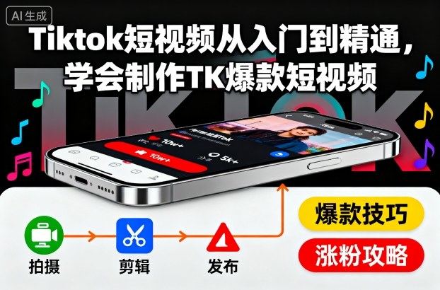 Tiktok短视频从入门到精通，学会制作TK爆款短视频-新时光资源网