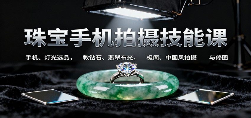 珠宝手机拍摄技能课:手机、 灯光选品,教钻石、翡翠布光,极简、中国风拍摄与修图-新时光资源网
