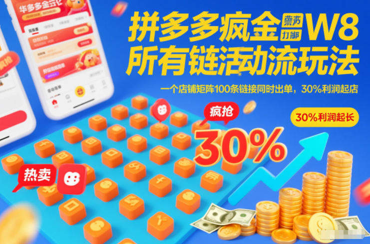 拼多多疯狂活动流玩法，所有链接全部打标，一个店铺矩阵100条链接同时出单，30%利润起店-新时光资源网