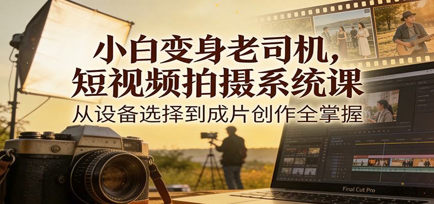 小白变身老司机，短视频拍摄系统课，从设备选择到成片创作全掌握-新时光资源网