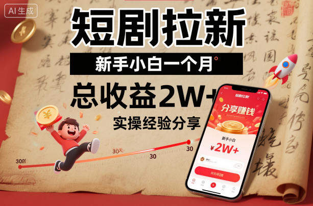 短剧拉新新手小白一个月总收益2W+实操经验分享-新时光资源网