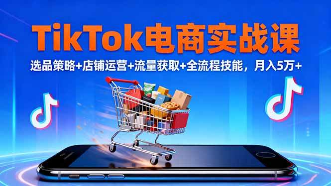 TikTok电商实战课10月,选品策略+店铺运营+流量获取+全流程技能,月入5万+-新时光资源网