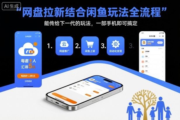 网盘拉新结合闲鱼玩法全流程,能传给下一代的玩法,一部手机即可搞定(附入口渠道以及实操教程)-新时光资源网