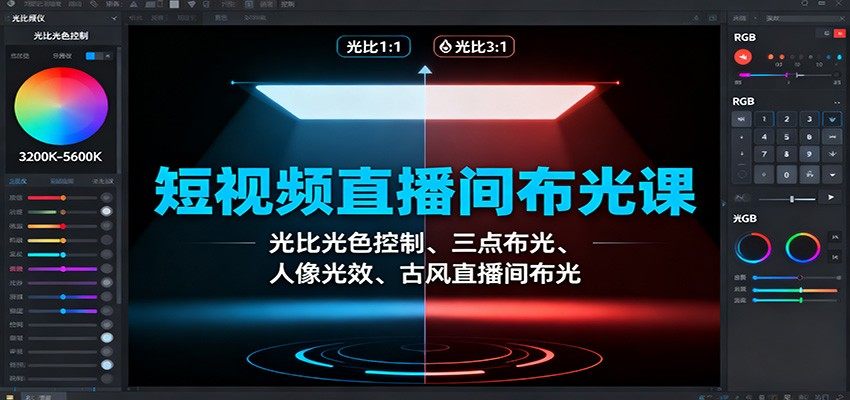 短视频直播间布光课:光比光色控制、三点布光、人像光效、古风直播间布光-新时光资源网