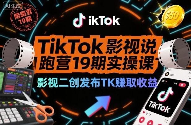 TikTok影视解说陪跑营19期实操课,影视二创发布TK賺取收益,万播收益50美金-新时光资源网