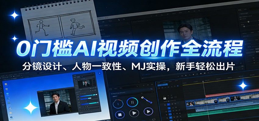 0门槛AI视频创作全流程：分镜设计、人物一致性、MJ实操，新手轻松出片-新时光资源网