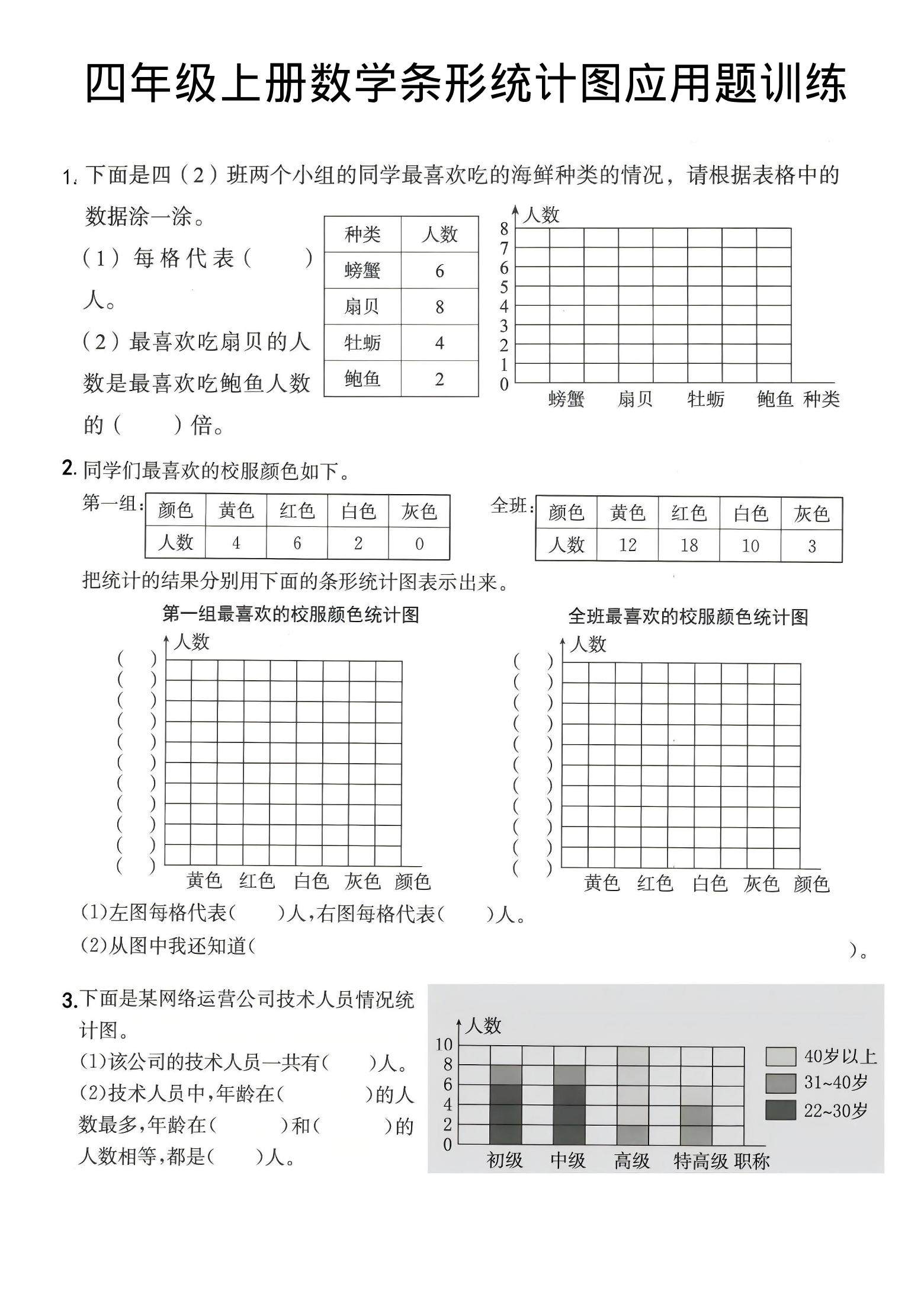 四年级上数学条形统计图应用题训练-新时光资源网