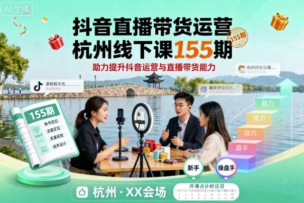 抖音直播带货运营杭州线下课155期，助力提升抖音运营与直播带货能力-新时光资源网