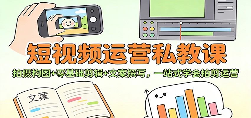 短视频运营私教课：拍摄构图+零基础剪辑 +文案撰写，一站式学会拍剪运营-新时光资源网
