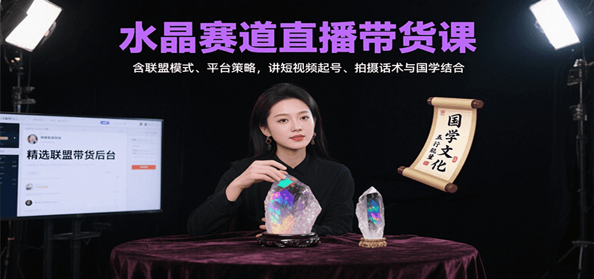 水晶赛道直播带货课：含联盟模式、平台策略，讲短视频起号、拍摄话术与国学结合-新时光资源网