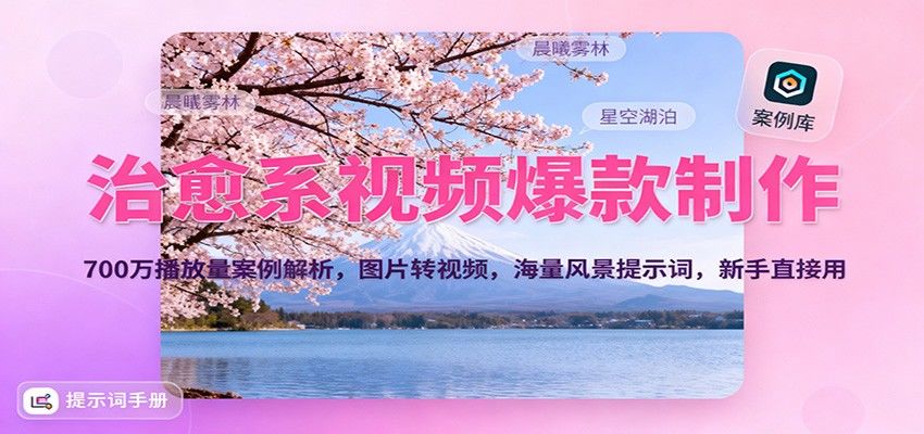 治愈系视频爆款制作，700万播放量案例解析，图片转视频，海量风景提示词，新手直接用-新时光资源网