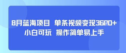 8月AI蓝海项目，单条视频变现1k+ 小白可玩 操作简单易上手-新时光资源网