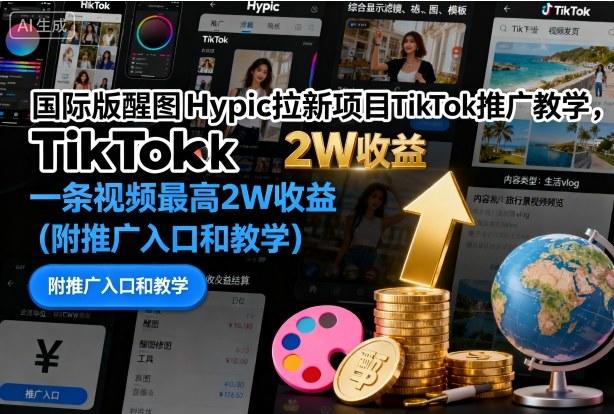 国际版醒图Hypic拉新项目TikTok推广教学，一条视频最高2W收益(附推广入口和教学)-新时光资源网
