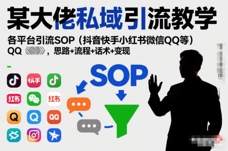 某大佬私域引流教学，各平台引流SOP(抖音快手小红书微信QQ等)，思路+流程+话术+变现-新时光资源网