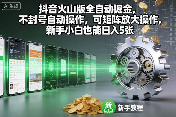 抖音火山版全自动掘金，不封号自动操作，可矩阵放大操作，新手小白也能日入5张【揭秘】-新时光资源网