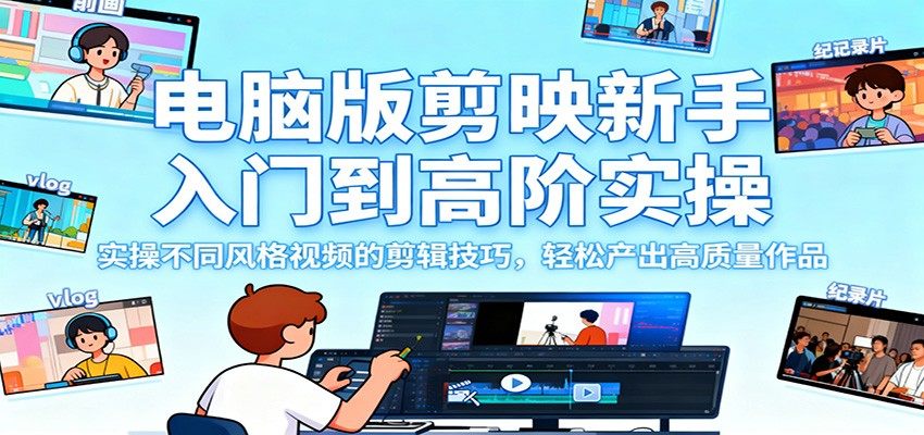 电脑版剪映新手入门到高阶实操，实操不同风格视频的剪辑技巧，轻松产出高质量作品-新时光资源网
