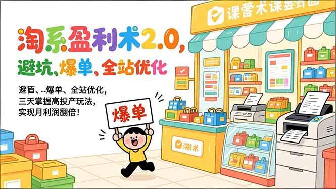 淘系盈利术2.0，避坑、爆单、全站优化，三天掌握高投产玩法，实现月利润翻倍！-新时光资源网