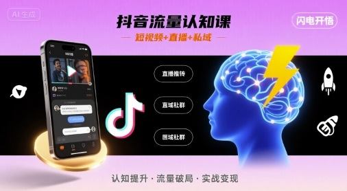 抖音流量认知课，短视频+直播+私域，认知提升，闪电开悟-新时光资源网