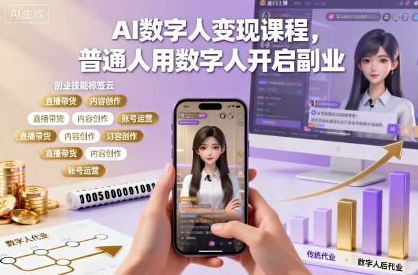 AI数字人变现课程，普通人用数字人开启副业-新时光资源网