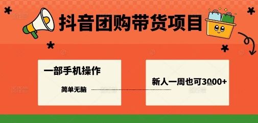 抖音团购带货项目，一部手机简单操作，一周3k+-新时光资源网