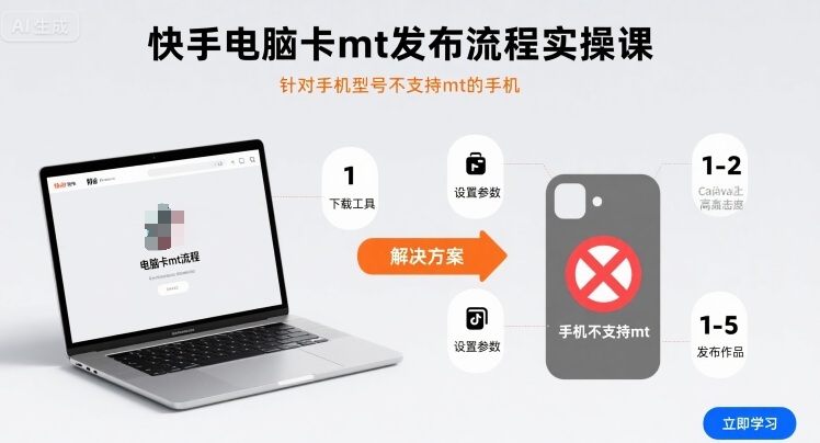 快手电脑卡mt发布流程实操课，针对手机型号不支持mt的手机-新时光资源网
