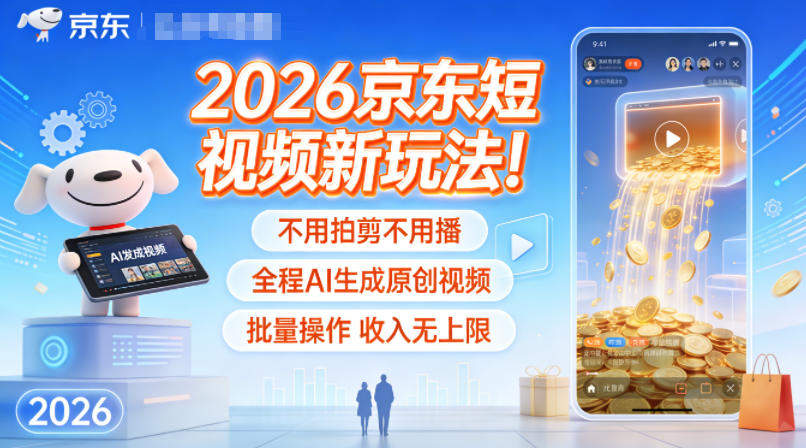 2026京东短视频新玩法!不用拍剪不用播,全程AI生成原创视频,批量操作收入无上限-新时光资源网