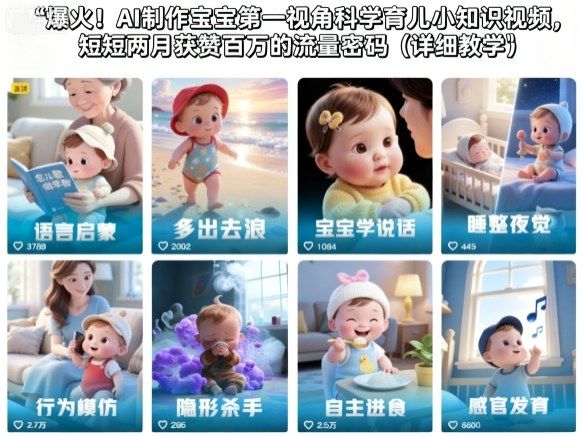 爆火！AI制作宝宝第一视角科学育儿小知识视频，短短两月获赞百万的流量密码(详细教学)-新时光资源网